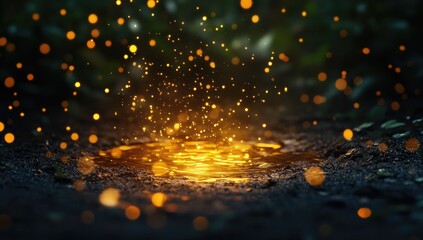 Naklejka premium Golden puddle in dark forest