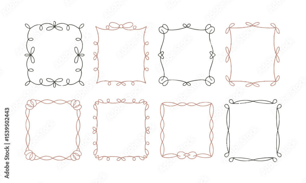 Leinwandbilder Vector illustration featuring a collection of whimsical, hand-drawn rectangular frames, Include a diverse range of frame designs, such as ribbon-tied borders, easily editable and scalable.