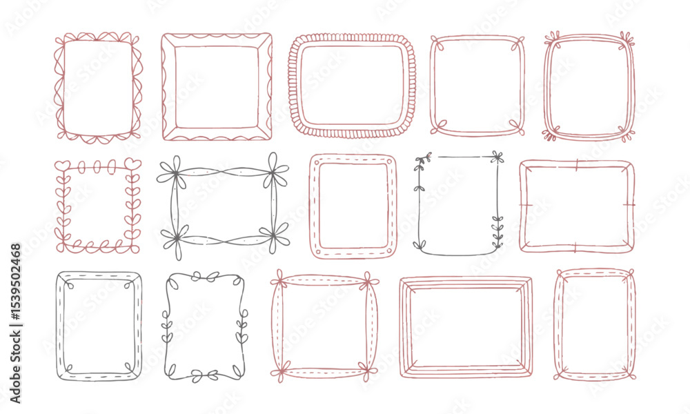 Fototapete vector illustration featuring a collection of whimsical, hand-drawn rectangular frames, include a di