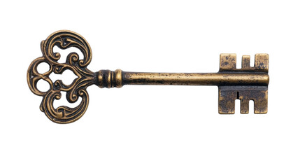 Vintage ornate m skeleton key isolated on white background