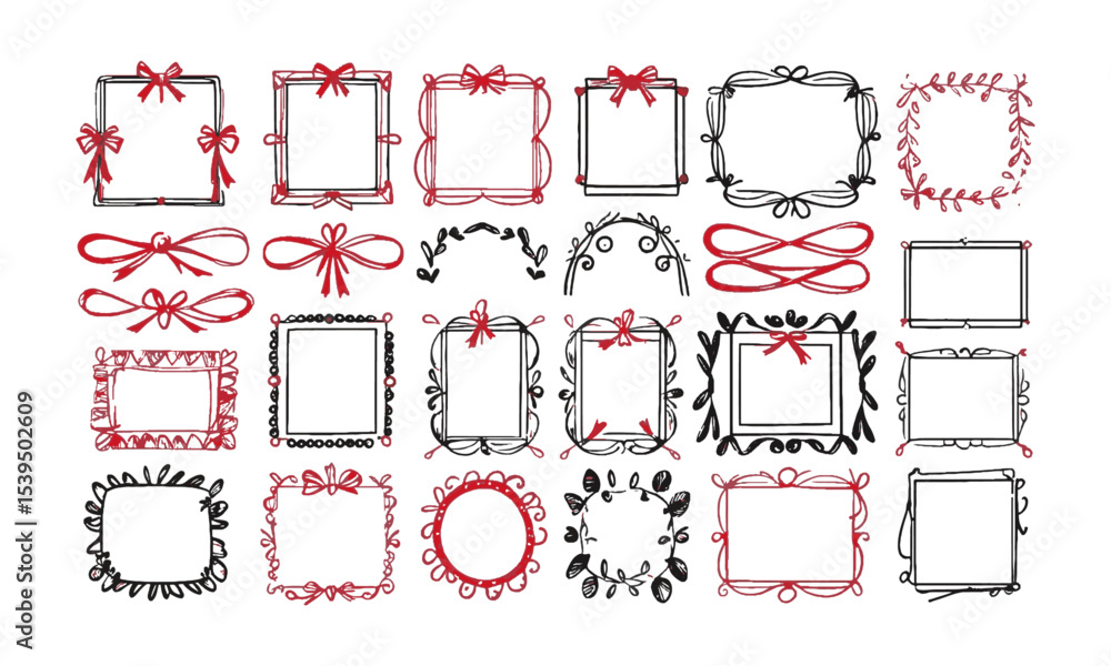 Fototapete vector illustration featuring a collection of whimsical, hand-drawn rectangular frames, include a di