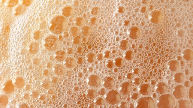 Close-up of orange liquid with many bubbles, foam texture background. - Powered by Adobe