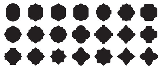Set of islamic shape illustration design. Traditional islamic window shapes set. Islamic shapes vector. Black silhouette eid mubarak decorative arches, arabic mosque borders.