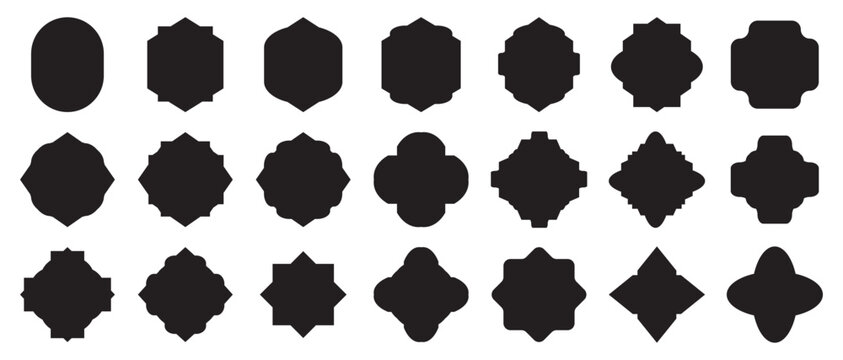 Set of islamic shape illustration design. Traditional islamic window shapes set. Islamic shapes vector. Black silhouette eid mubarak decorative arches, arabic mosque borders.