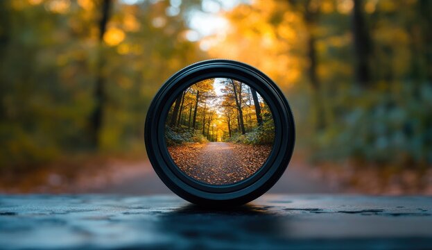 Autumnal path seen through a camera lens