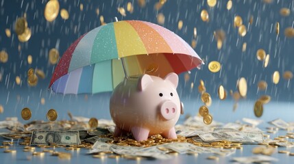 Piggy bank protected from rain of money