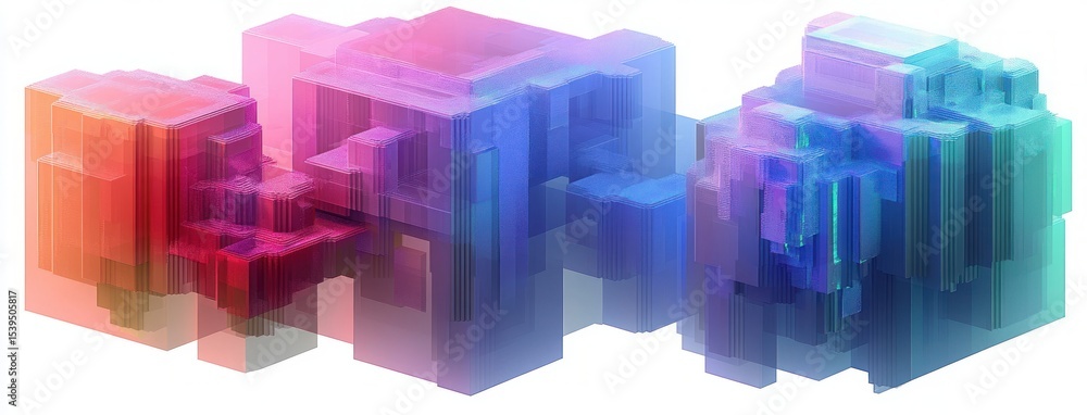 Aufkleber abstract geometric digital composition of translucent colorful cubic structures in gradients of red,