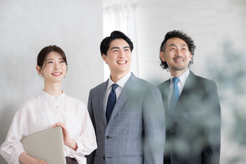 Three men and three women in profile in a business setting looking at the future and goals, images of career change and hope.