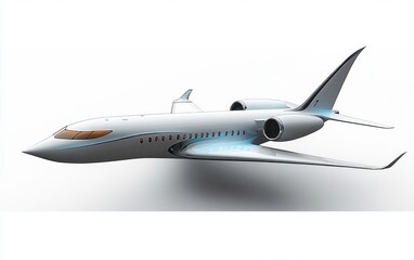 Obraz premium Sleek futuristic private jet with elongated nose, large engines, swept back wings, and aerodynamic design in a clean white background