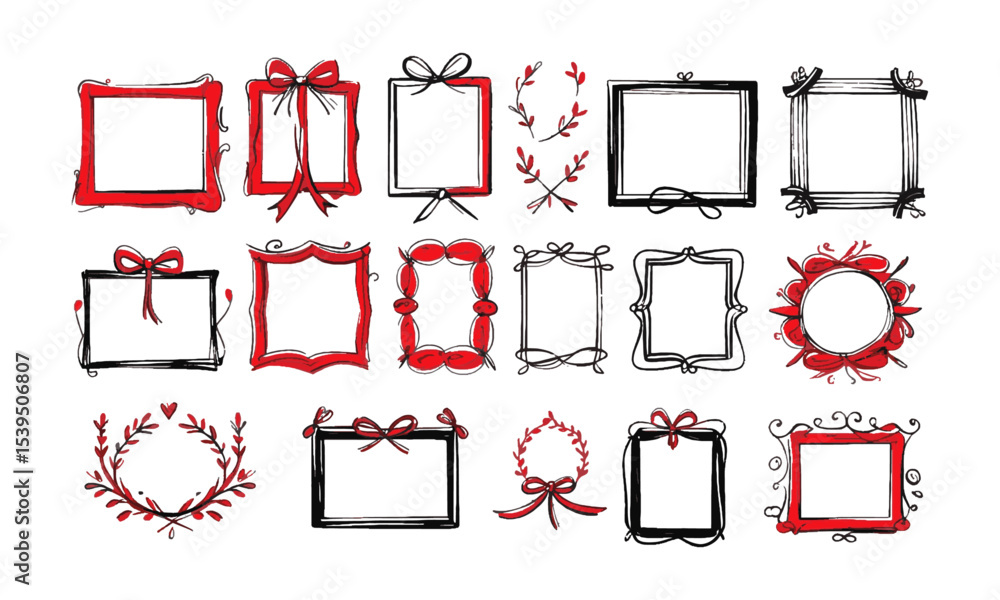 Fototapete vector illustration featuring a collection of whimsical, hand-drawn rectangular frames, include a di