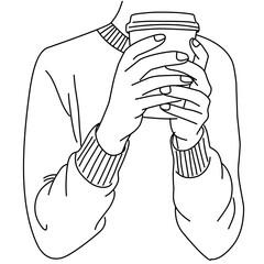 hand drawn sketch of a person holding coffee cup