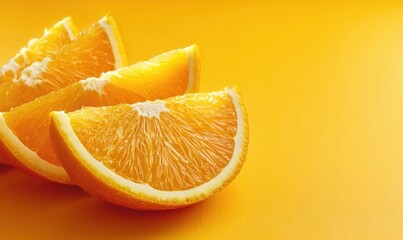 Fresh orange slices on a vibrant yellow background evoke a sunny, cheerful mood.