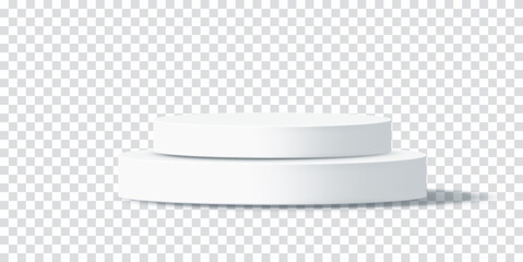 Minimal white 3D podium. Clean two level display for product presentation or cosmetic branding, awards, web design concepts, showcases or UI mockups. Vector illustration set on transparent background