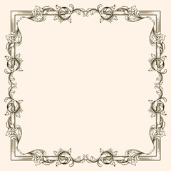 Vintage baroque frame with floral ornament engraving illustration art