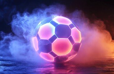 Naklejka premium Neon soccer ball in smoke