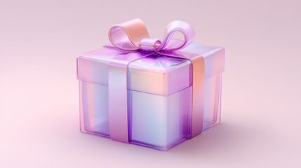 Fototapeta premium A beautiful, iridescent gift box with a pastel pink and purple ribbon bow