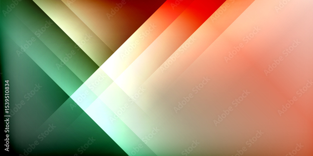 Poster abstract geometric design. diagonal lines create chevron shape, blending green, red, orange hues aga