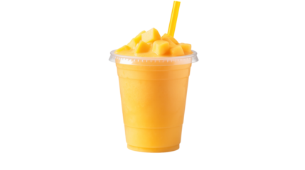 Mango Smoothie,  Mango Slush, Refreshing Mango Smoothie in Plastic Cup, Icy Mango Drink with Straw, Tropical Mango Slush Beverage, Chilled Mango Smoothie To-Go



