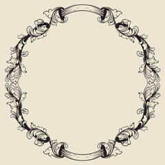Vintage baroque frame with floral ornament engraving illustration art