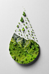 cardio diagram made out of green landscape with water drops against white background