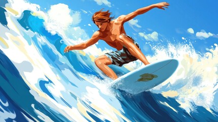 Surfer Carving a Perfect Arc on a Massive Wave Face in Action