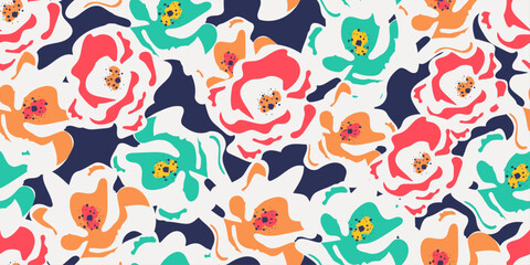 Abstract rose seamless pattern with vertical style. Modern foliage print design for fabric, textiles, clothing, packaging, cover, banner, home decor and backgrounds. Vector illustrations.