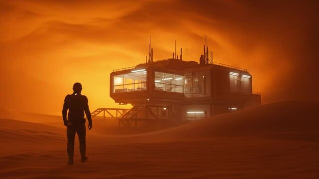 Futuristic outpost on dusty planet