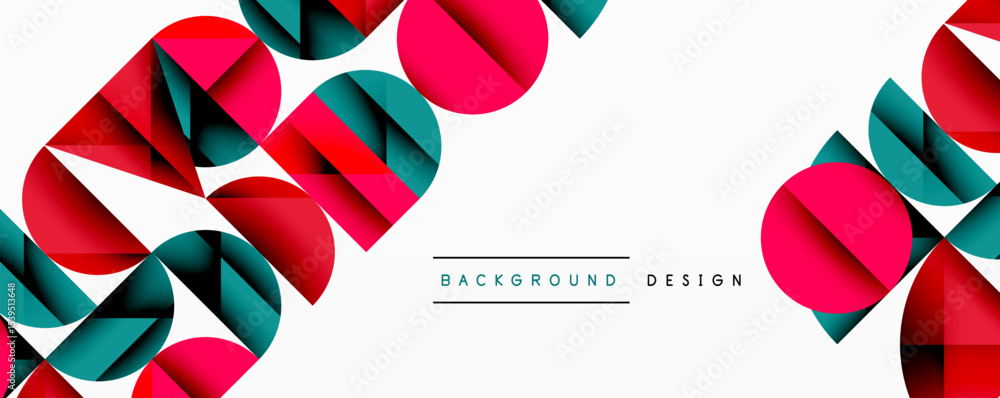 Aufkleber Abstract geometric shapes, pink, teal, white. Modern design elements create dynamic visual texture. Minimalist style.