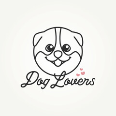minimalist cute dog head cartoon line art icon logo vector illustration design. simple modern dog lovers and dog care logo concept