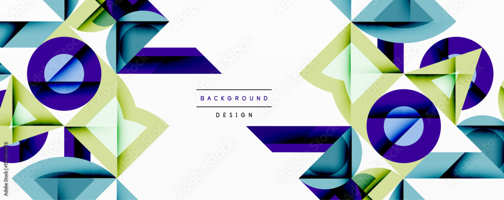 Poster abstract geometric pattern. blue, purple, green shapes overlap creating modern design. minimalist st