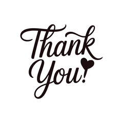 Obraz premium thank you text in elegant calligraphy with heart symbol, black script on white background, suitable for greeting cards or notes