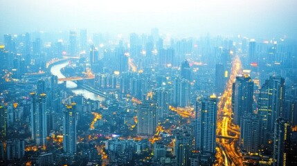 Fototapeta premium Night Cityscape: A Breathtaking Aerial View of a Modern Metropolis