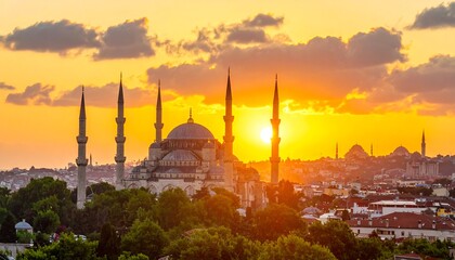 Obraz premium Sunset over Istanbul Mosque.