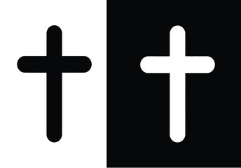 Obraz premium minimalistic black and white cross symbols on split background representing duality, faith, spirituality, and religious identity