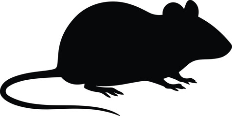 Black silhouette vector illustration of a rat, mouse icon, rodent animal shape, pest control symbol, simple wildlife design for print, web, or education