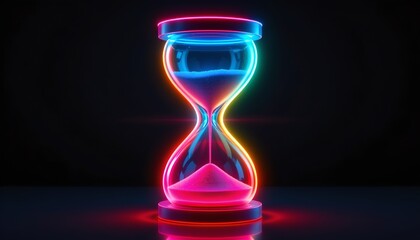 neon glow hourglass with vibrant colors, subject positioned at the top with clear copy space below.
