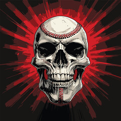 skull and baseball vector art illustration