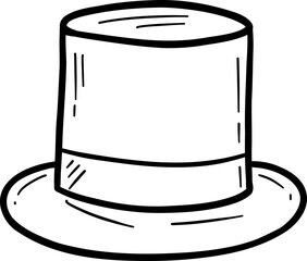 Hand drawn clothes and accessories outline doodle, Classic top hat illustration on a white background.