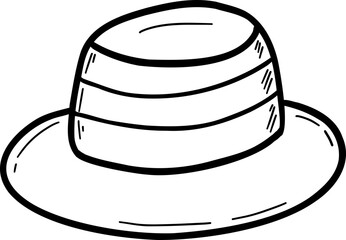 Hand drawn clothes and accessories outline doodle, Illustration of a striped, wide-brimmed hat design.