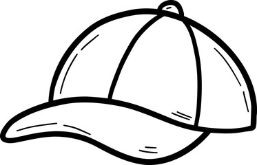 Hand drawn clothes and accessories outline doodle, Baseball cap graphic illustration on a white background.