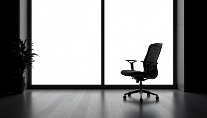 isolated office chair silhouette on white background, positioned on the right with clear copy space on the left.