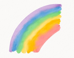 Rounded watercolor rainbow arc in gentle brushstrokes, expressing softness, warmth, and peaceful expression