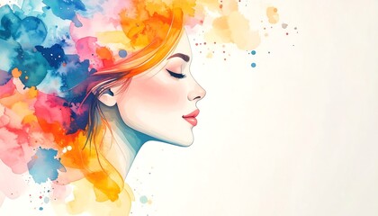 Womans Watercolor Profile Portrait.