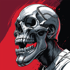 skull and baseball vector art illustration