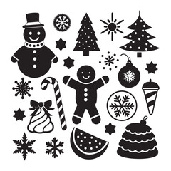 An assortment of Christmas icons including trees vector