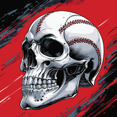 skull and baseball vector art illustration