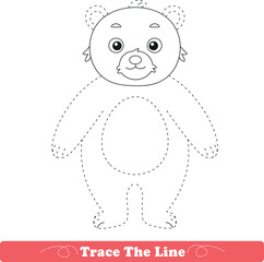 Handwriting Practice. Tracing lines and coloring bear for children. Vector Illustration