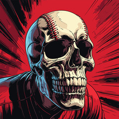 skull and baseball vector art illustration