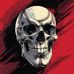 skull and baseball vector art illustration