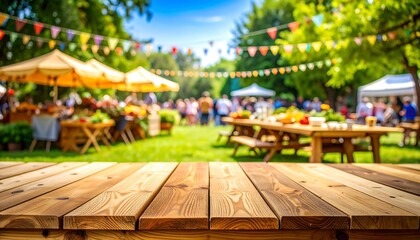 Wooden Table with Summer Festival Blur.